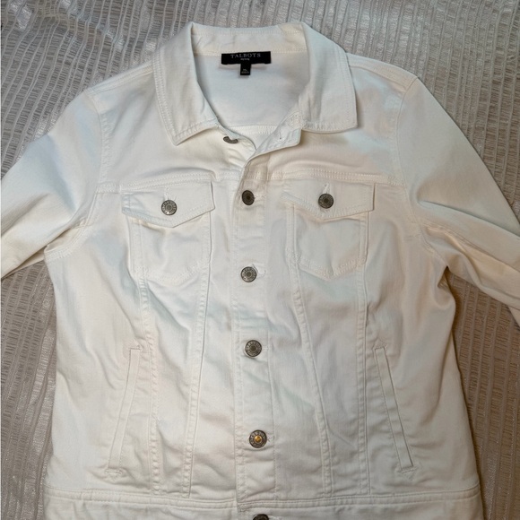 Talbots Petite Medium White Stretch Denim Jacket Classic Preppy Jean Jacket - Picture 8 of 11
